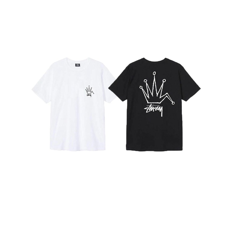 P40 STUSSY斯图西 SS25 旧皇冠印花短袖t恤男女同款 230克纯棉 正确版本与正品相同。区别市场通货。 颜色：黑色 白色 尺码：S -XXL