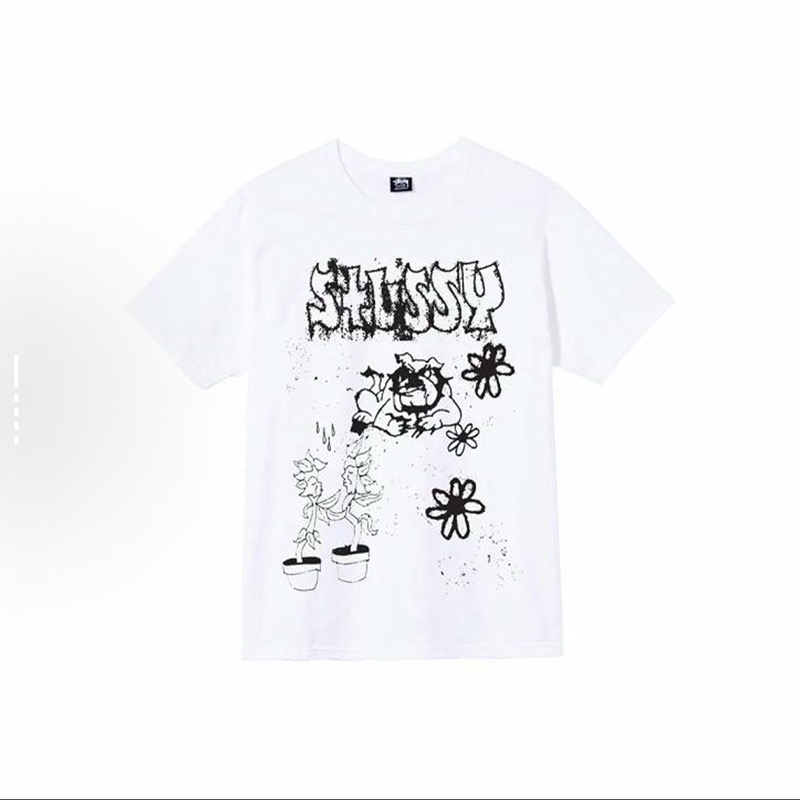 P40 STUSSY SS25 Estampado de graffiti de pesadilla camiseta de manga corta unisex 230g algodón puro versión correcta ig…