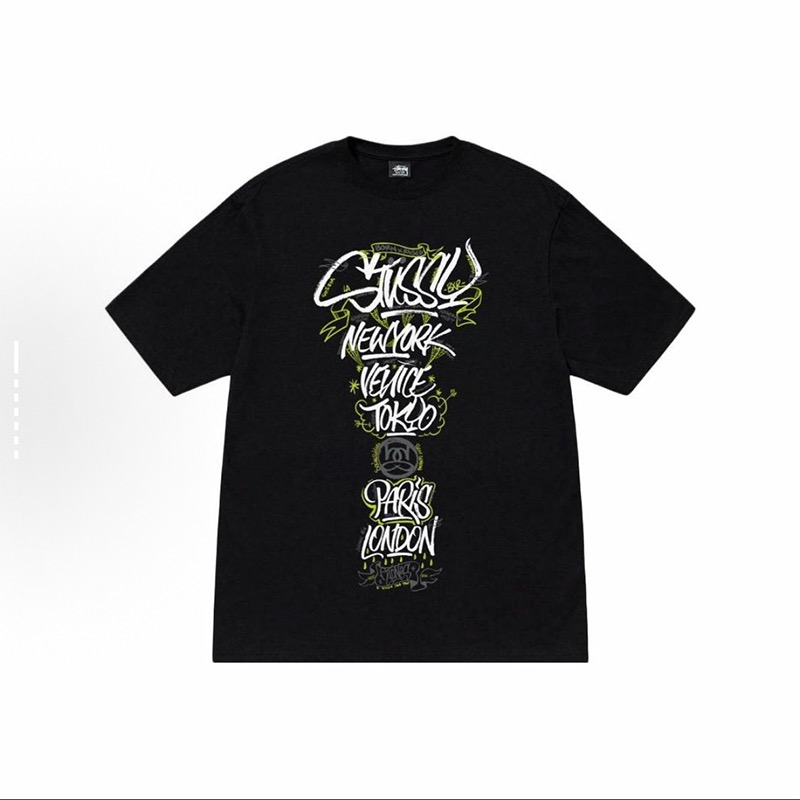 P40 STUSSY SS25 Estampado de letras escritas a mano camiseta de manga corta unisex 230g algodón puro versión …