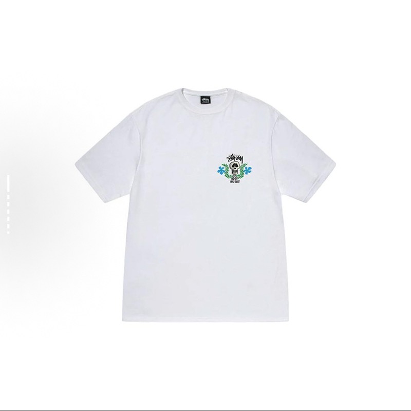 P40 STUSSY SS25 Estampado de calavera y flores camiseta de manga corta unisex 230g algodón puro versión correcta igual …