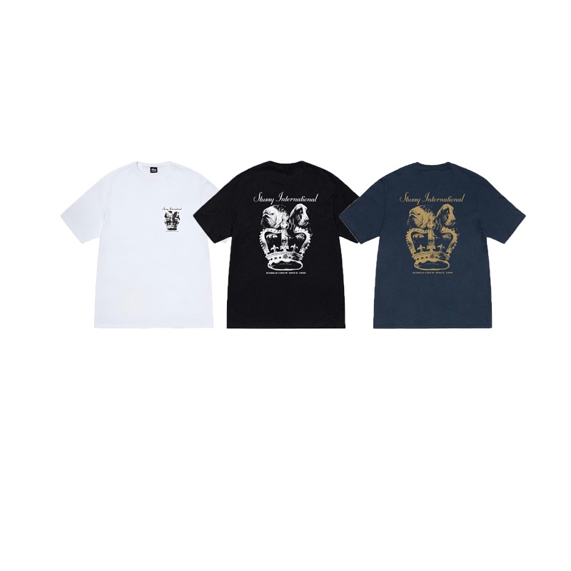P40 STUSSY斯图西 SS25 皇冠狗狗印花短袖t恤男女同款 230克纯棉 正确版本与正品相同。区别市场通货。 颜色：黑色 白色 藏青色 尺码：S -XXL