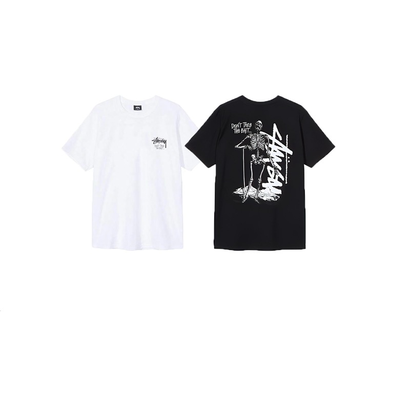 P40 STUSSY SS25 Camiseta de manga corta con estampado de esqueleto soldado, unisex, 230g de algodón puro, versión corre…