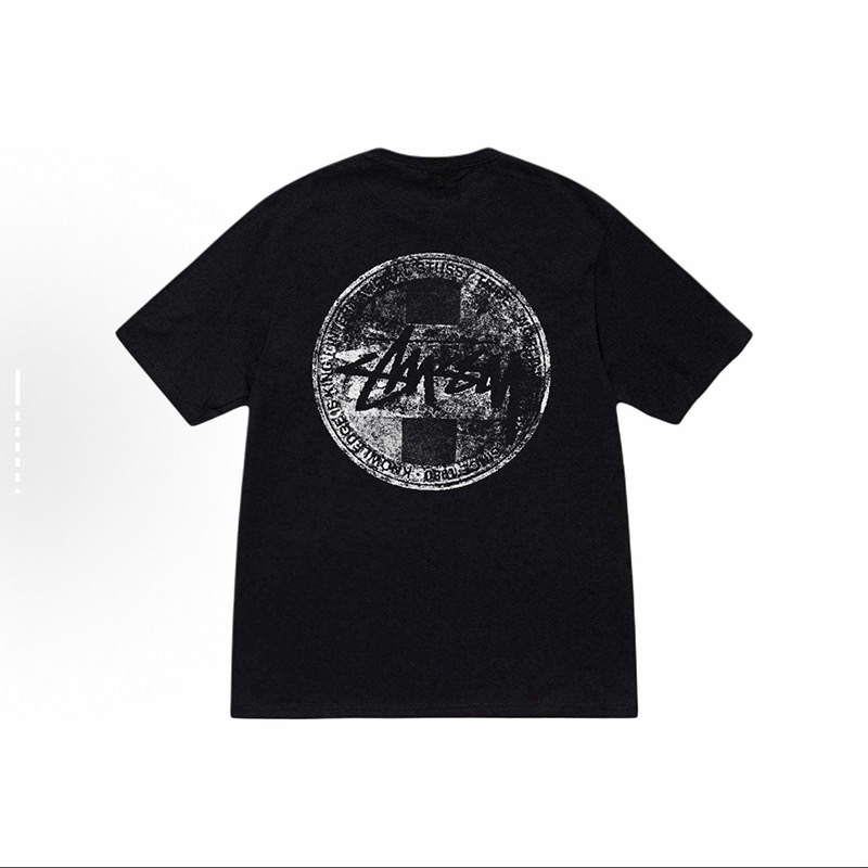 P40 STUSSY SS25 Camiseta de manga corta con estampado de sello circular, unisex, 230g de algodón puro, versió…