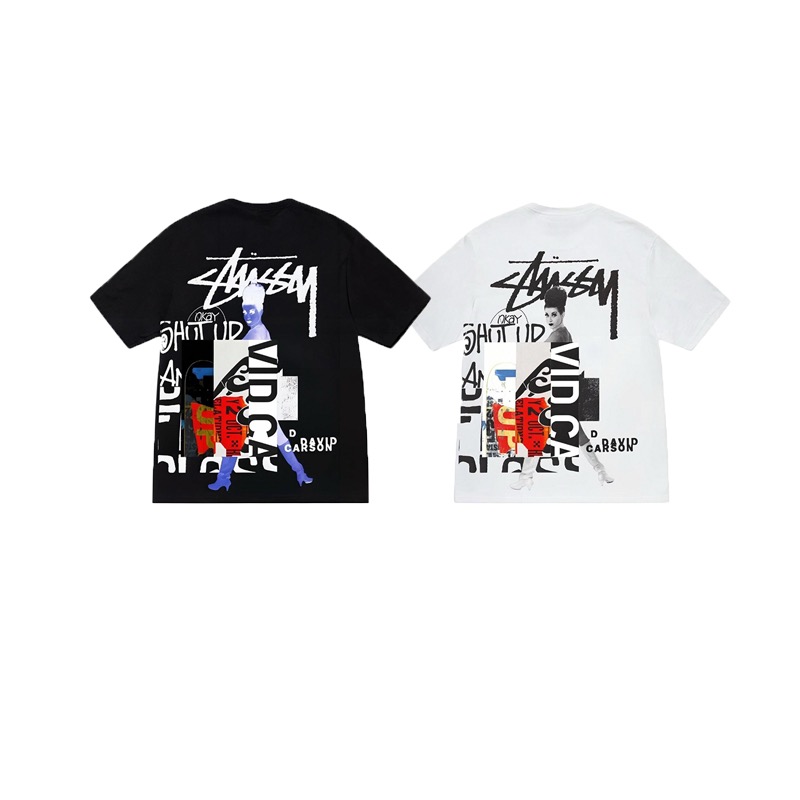 P40 STUSSY SS25 Camiseta de manga corta con estampado de adulto en la espalda, unisex, 230g de algodón puro, …