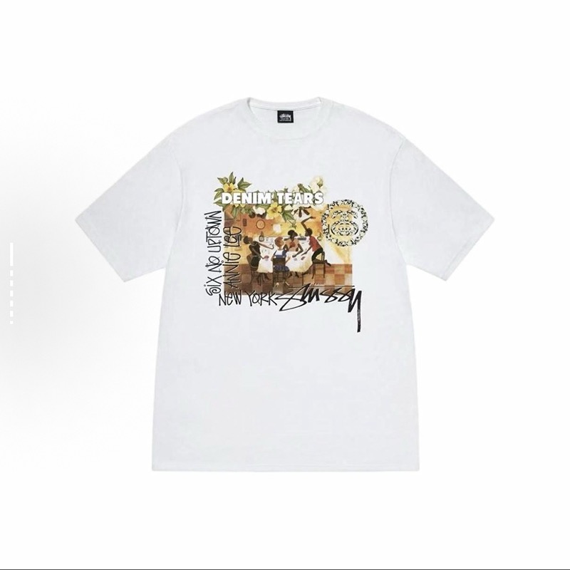 P40 STUSSY SS25 Camiseta de manga corta de edición limitada Denim Tears para hombre y mujer. Algodón puro de 230 gramos…
