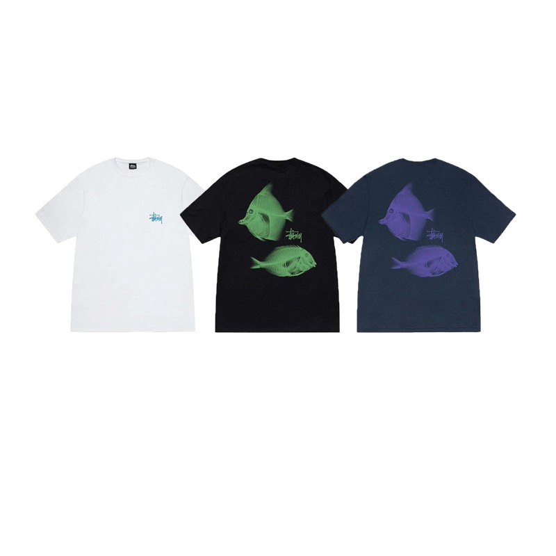 P40 STUSSY SS25 camiseta de manga corta unisex con estampado de rayos X de pez té 230g algodón puro versión c…