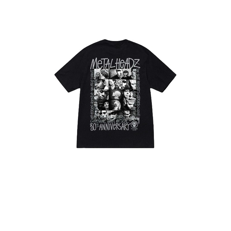 P40 STUSSY Stussy ✖️ Metalheadz edición conjunta logo de personaje en el pecho estampado camiseta de manga co…