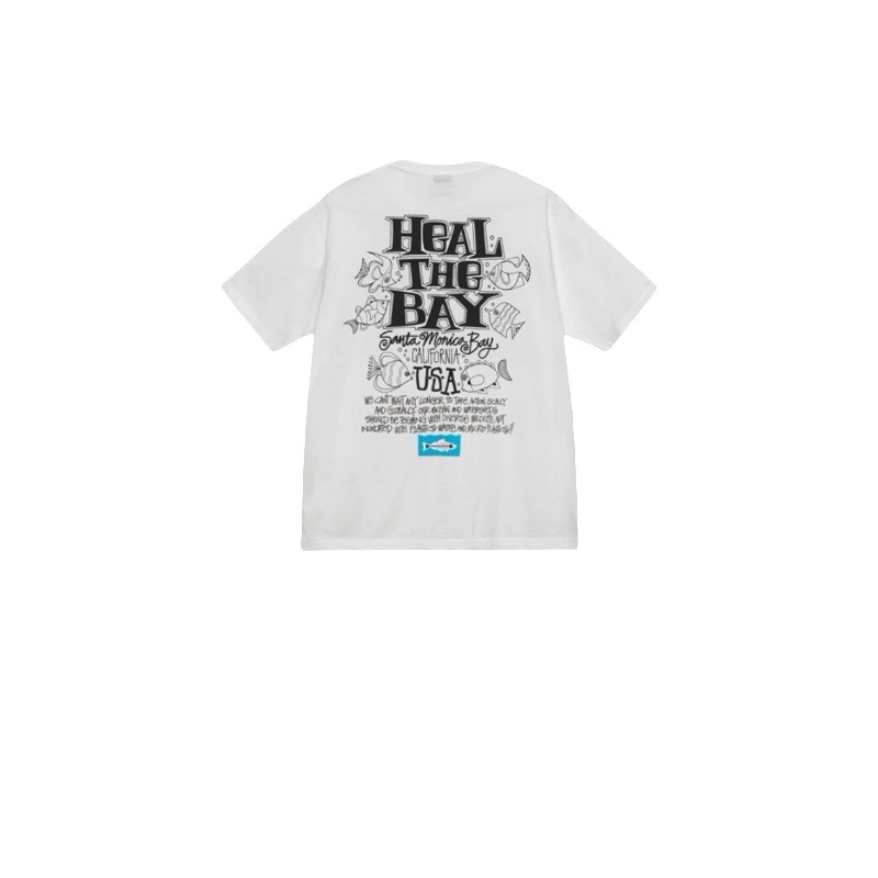 P40 STUSSY Stussy SS25 estampado de espina de pescado camiseta de manga corta unisex, 230g algodón puro, vers…