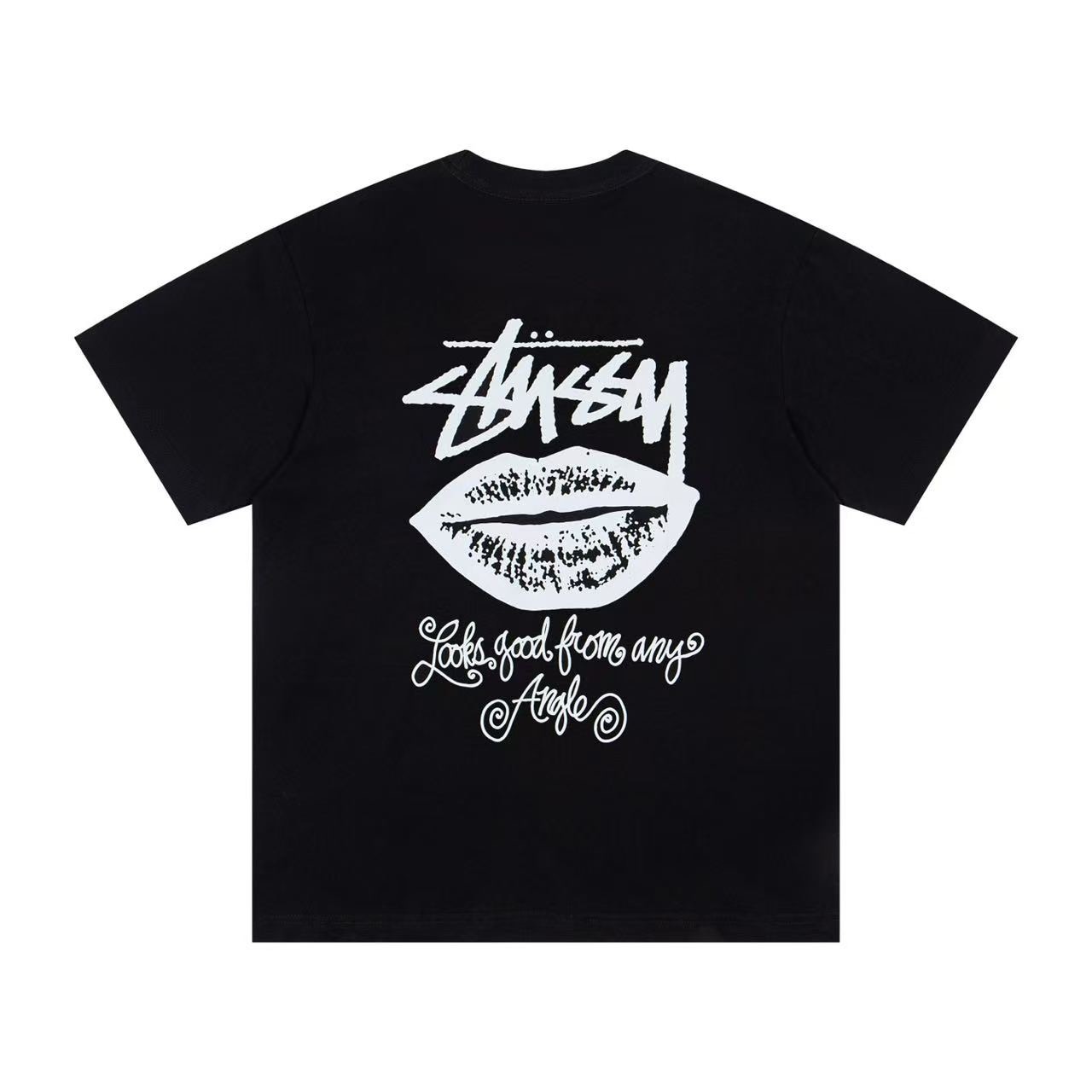 P40 STUSSY Stussy 26SS labios grandes logo estampado camiseta de cuello redondo manga corta para parejas, cal…