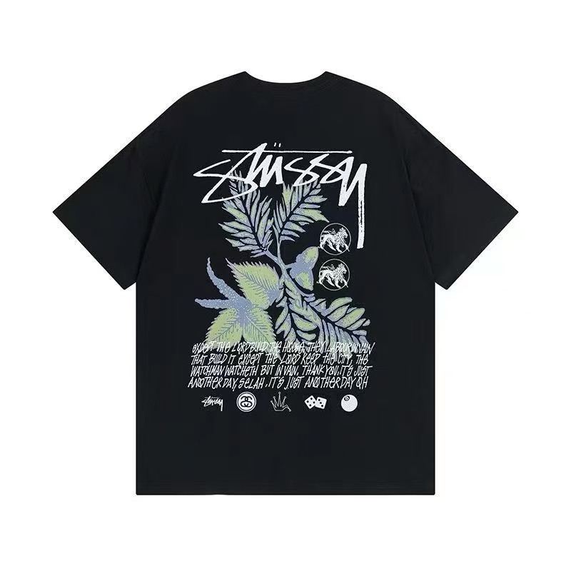 P40 Stussy Bloom Tee Stussy flores y hojas desfile cuello redondo manga corta unisex, colores: negro, blanco,…