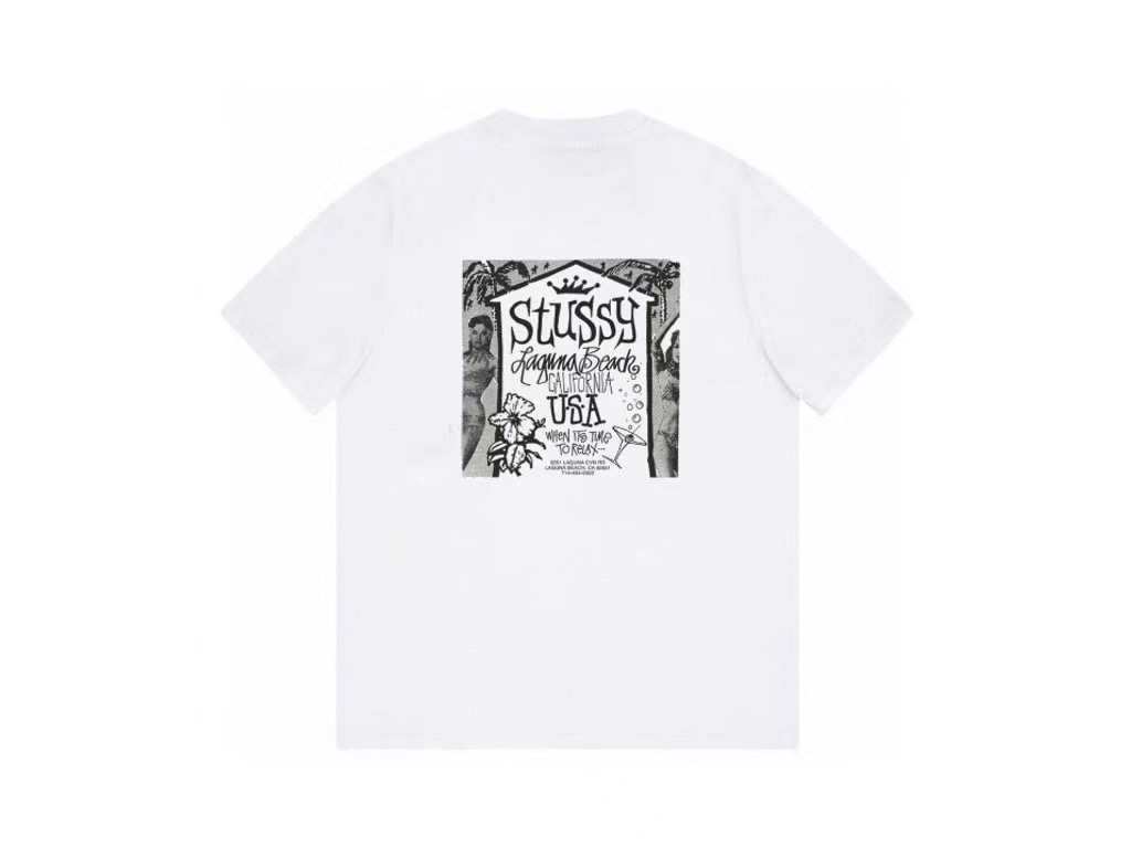 P40 Stussy Stussy estampado de villa junto al mar, camiseta unisex, colores: negro, blanco, tallas S-X XL