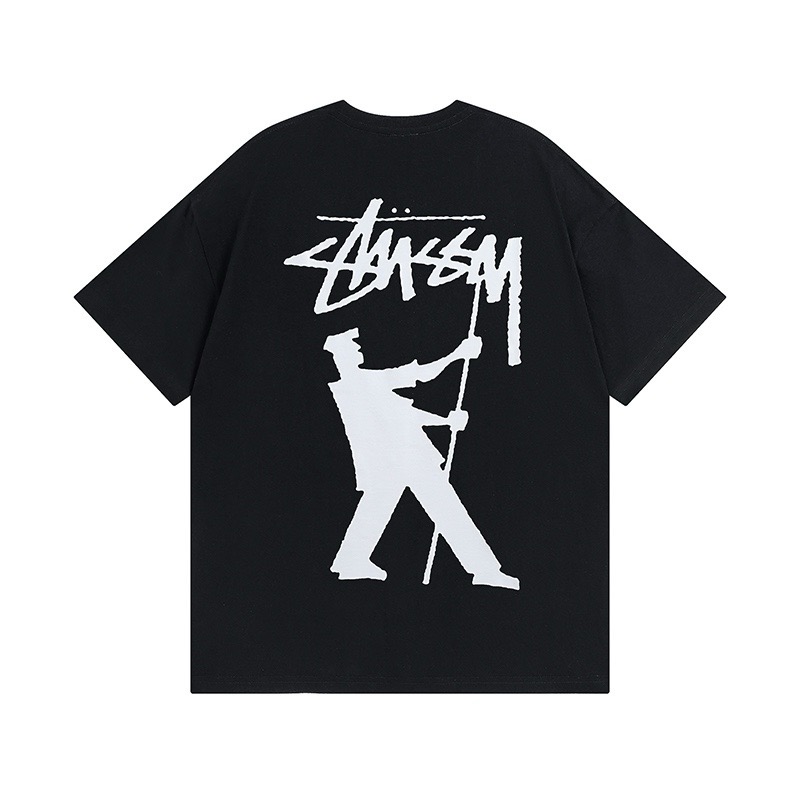 P40 STUSSY Painter Dyed Tee 斯图西卡通图案印花男女时尚纯棉圆领短袖T恤 颜色：黑色 白色 尺码：S - X XL