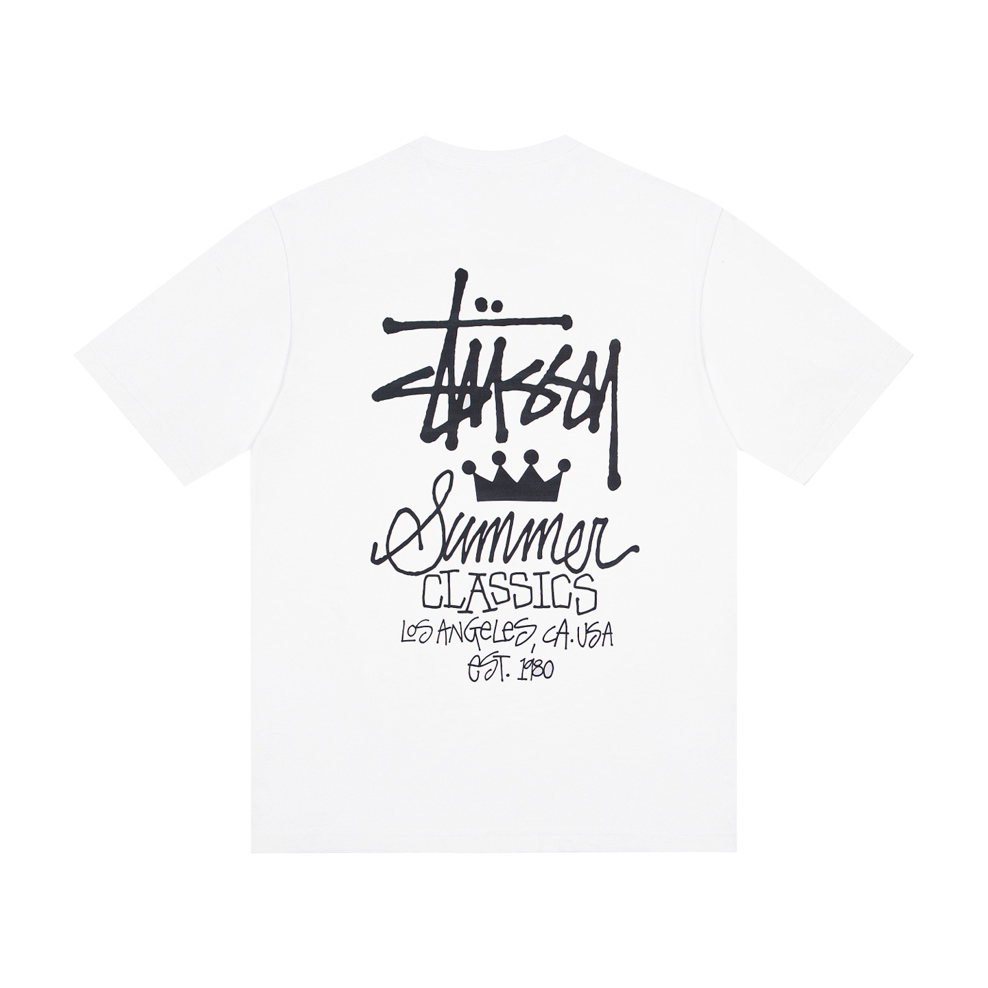 P40 Stussy 斯图西 夏季 SUMMER CLASSICS 潮流皇冠字母LOGO印花休闲短袖T恤 男女同款 颜色：黑色 白色 尺码：S M L XL XXL