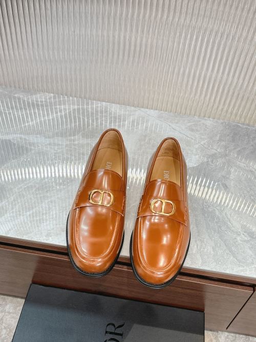 Dior Men's Brown Leather Loafers with 'CD' Buckle - Size 39-44