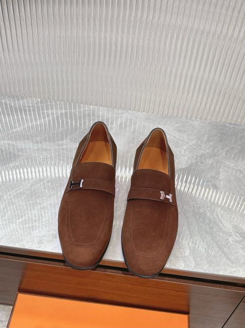 Hermes Men's Brown Leather Loafers with H Buckle - Classic Style 1 Hermes Men's Brown Leather Loafers with H Buckle - Classic Style