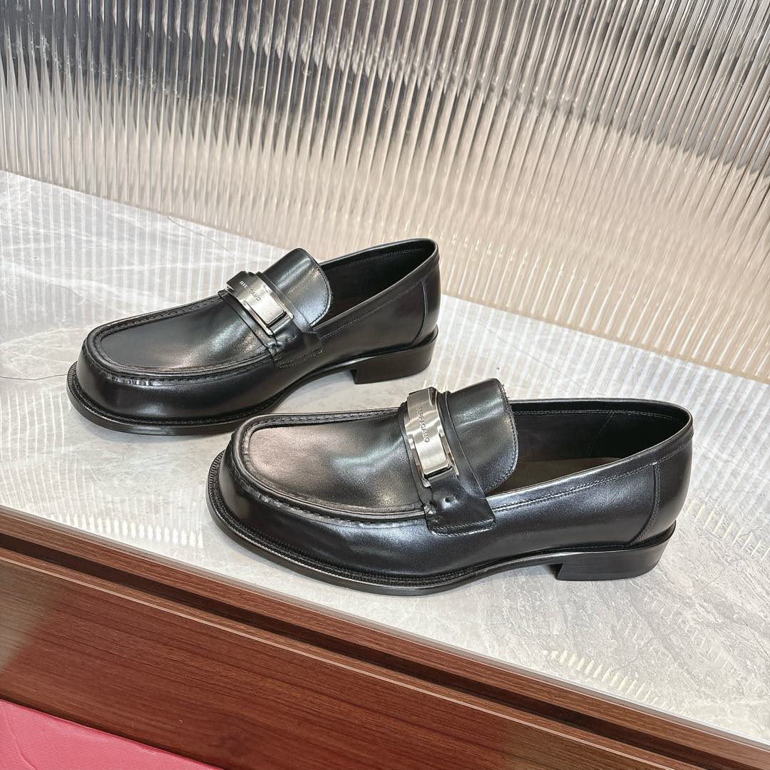 Ferragamo Men's Black Leather Loafers with Silver-Tone Hardware 4 i1735849936056 8718 0 2