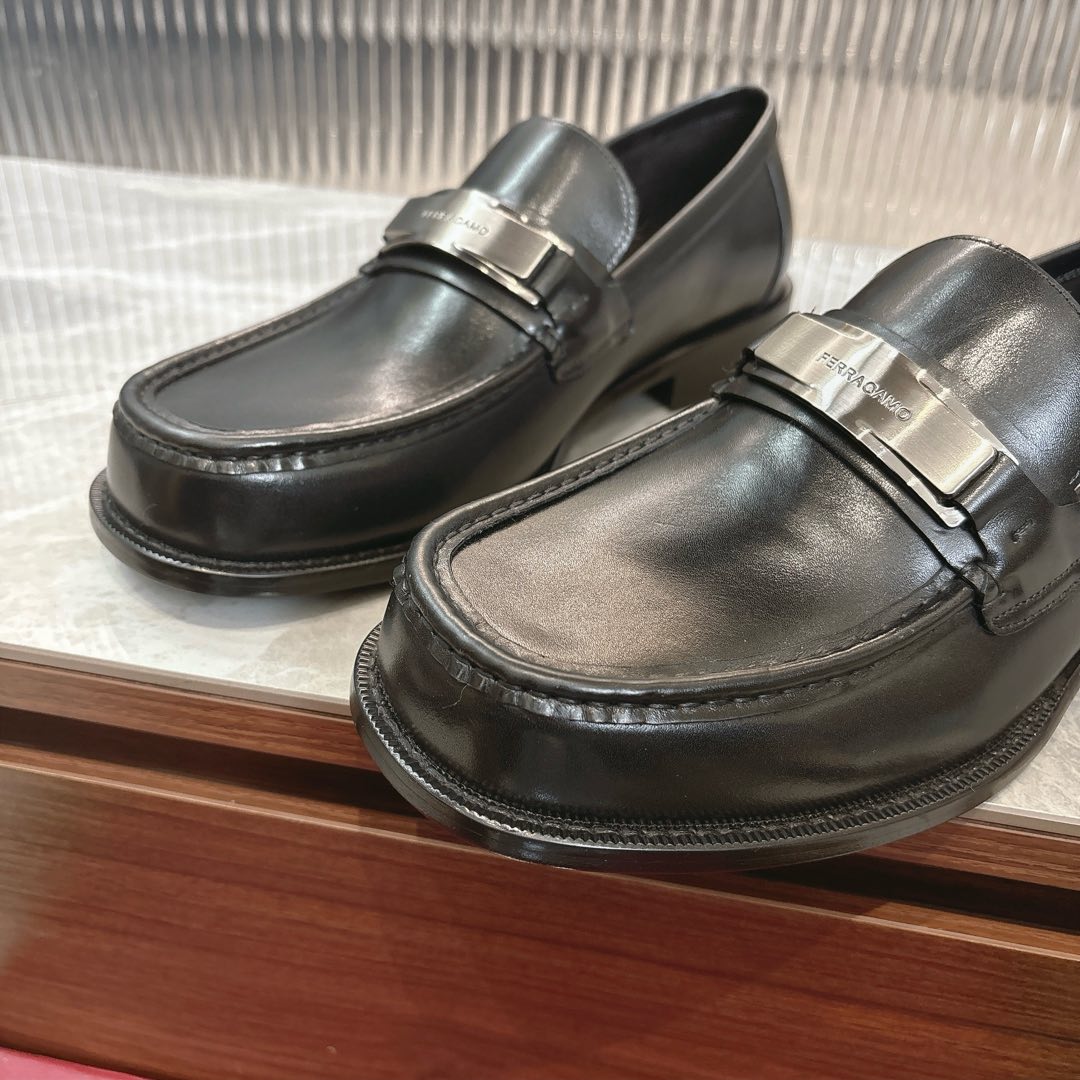 Ferragamo Men's Black Leather Loafers with Silver-Tone Hardware 8 i1735849936119 6653 0 6