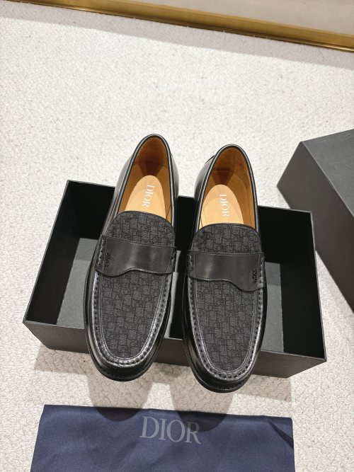 Dior Men's Black Leather Loafers with Signature Oblique Pattern 1 Dior Men's Black Leather Loafers with Signature Oblique Pattern