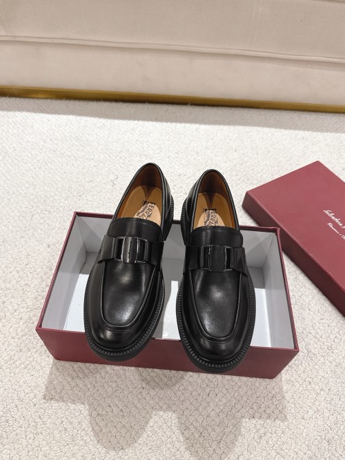 Salvatore Ferragamo Men's Black Leather Loafers with Buckle Detail