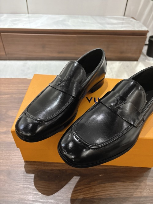Louis Vuitton Men's Black Leather Loafers with Iconic Logo Accent