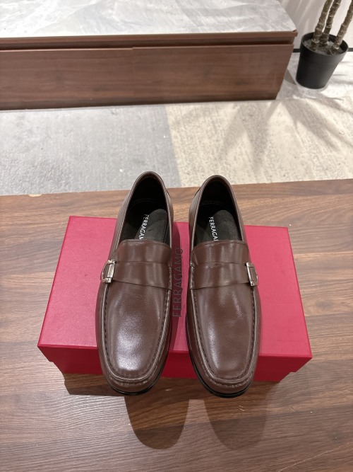 Ferragamo Men's Brown Leather Loafers with Buckle Detail, Size 39-44 1 Ferragamo Men's Brown Leather Loafers with Buckle Detail, Size 39-44