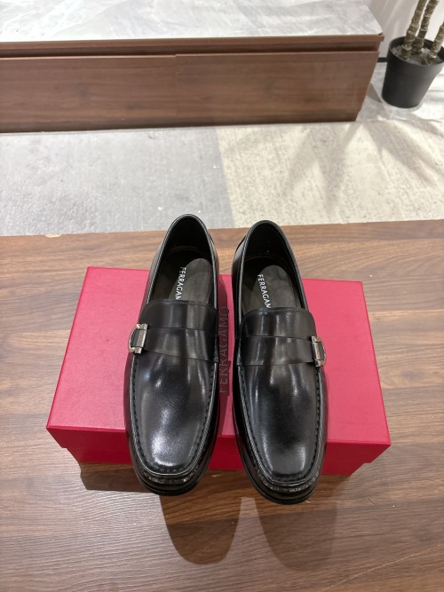 Ferragamo Men's Black Leather Loafers with Buckle Detail - Classic Style