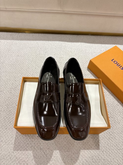 Louis Vuitton Men's Loafers in Brown Leather with Monogram Detail 1 Louis Vuitton Men's Loafers in Brown Leather with Monogram Detail