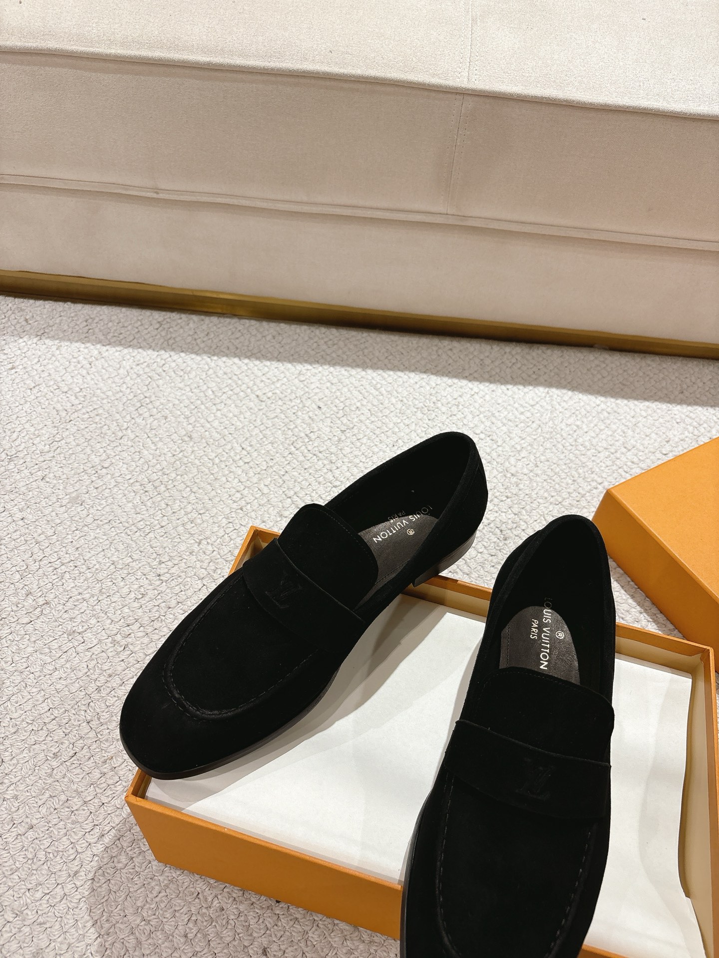 Louis Vuitton Men's Black Leather Loafers with Monogram Accent 4 i1745523181194 5203 0 2