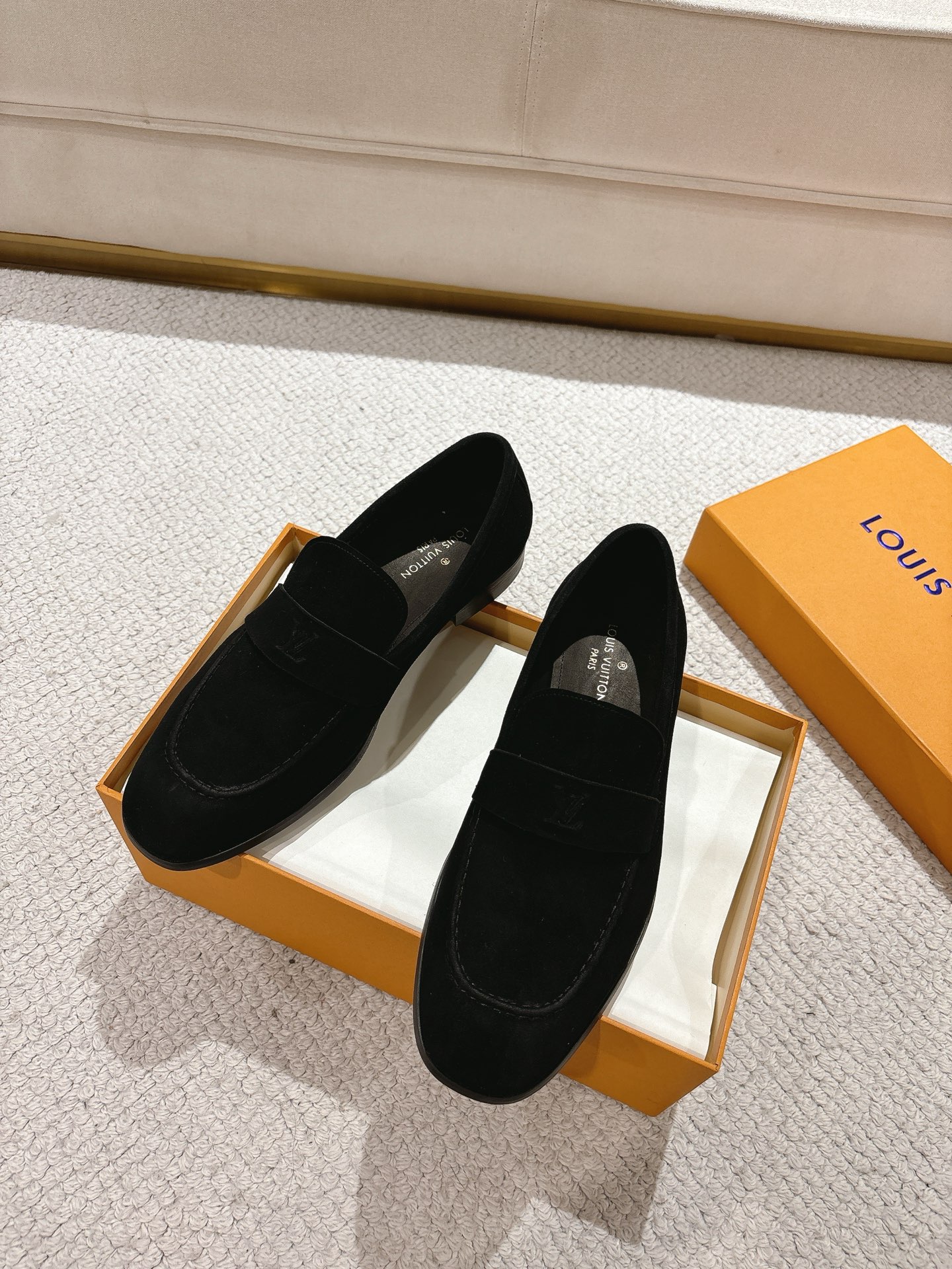 Louis Vuitton Men's Black Leather Loafers with Monogram Accent 3 i1745523181225 7836 0 1