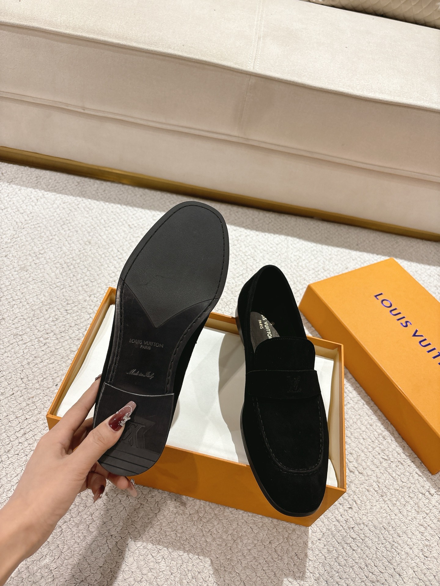Louis Vuitton Men's Black Leather Loafers with Monogram Accent 6 i1745523181228 3397 0 4