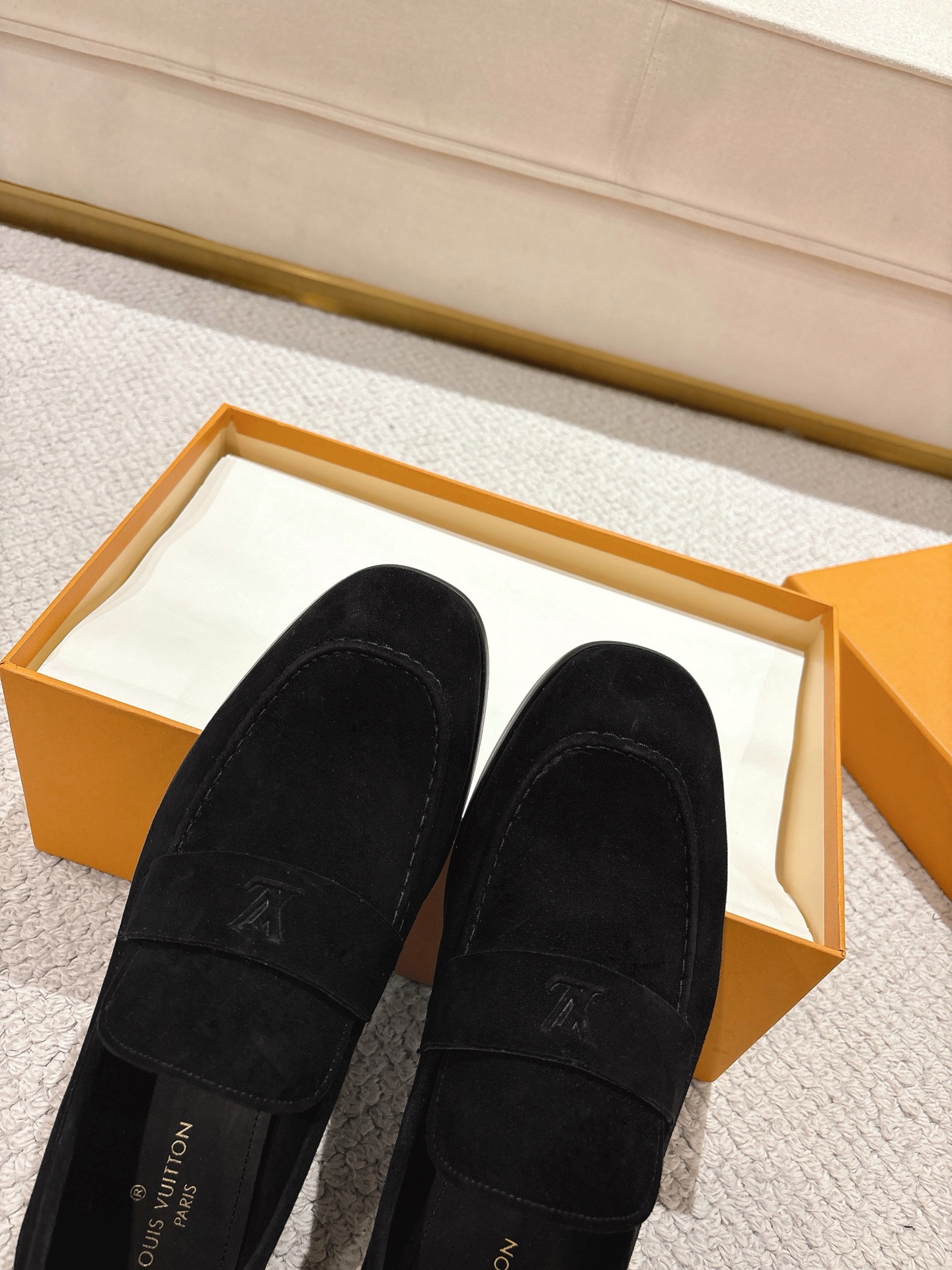 Louis Vuitton Men's Black Leather Loafers with Monogram Accent 9 i1745523181993 6387 0 7