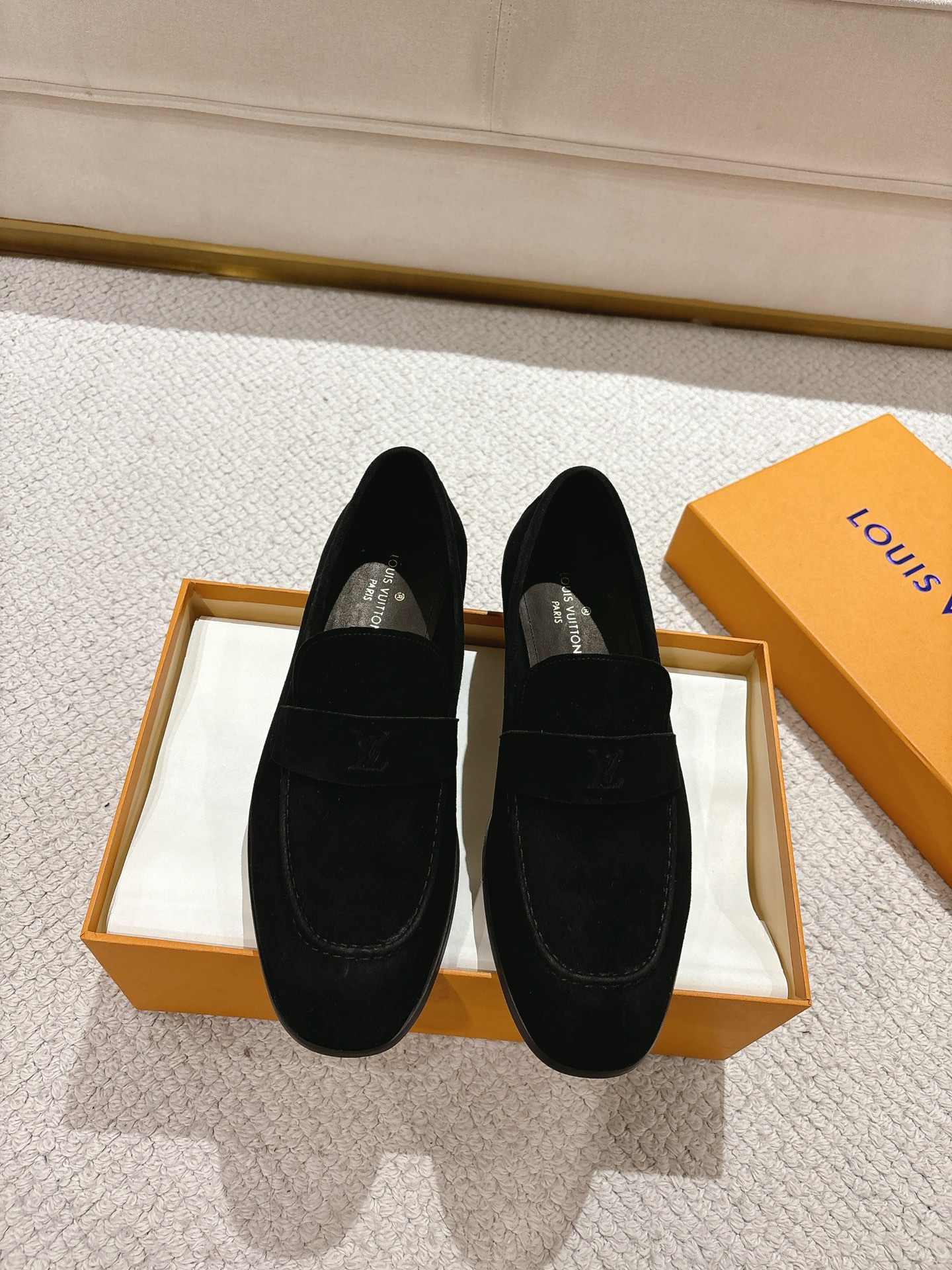Louis Vuitton Men's Black Leather Loafers with Monogram Accent 2 i1745523182022 6682 0 0