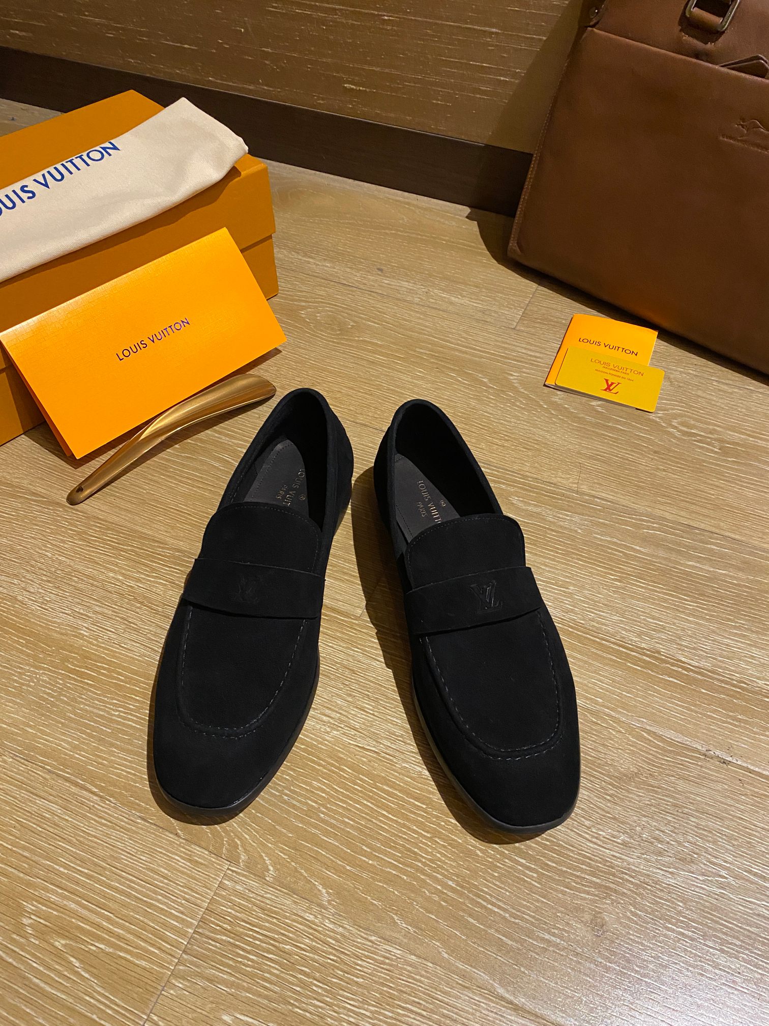 Louis Vuitton Men's Black Leather Loafers Casual Business Shoes