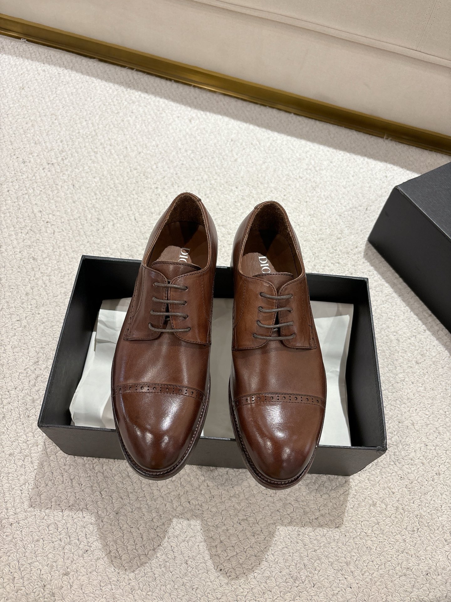 Dior Men's Handmade Derby Shoes, Classic Brogue Micro-Carving Leather Shoes