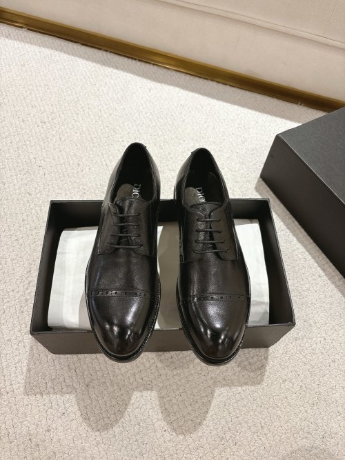 Dior Men's Black Leather Derby Shoes, Classic Brogue Detailing, Goodyear Welted