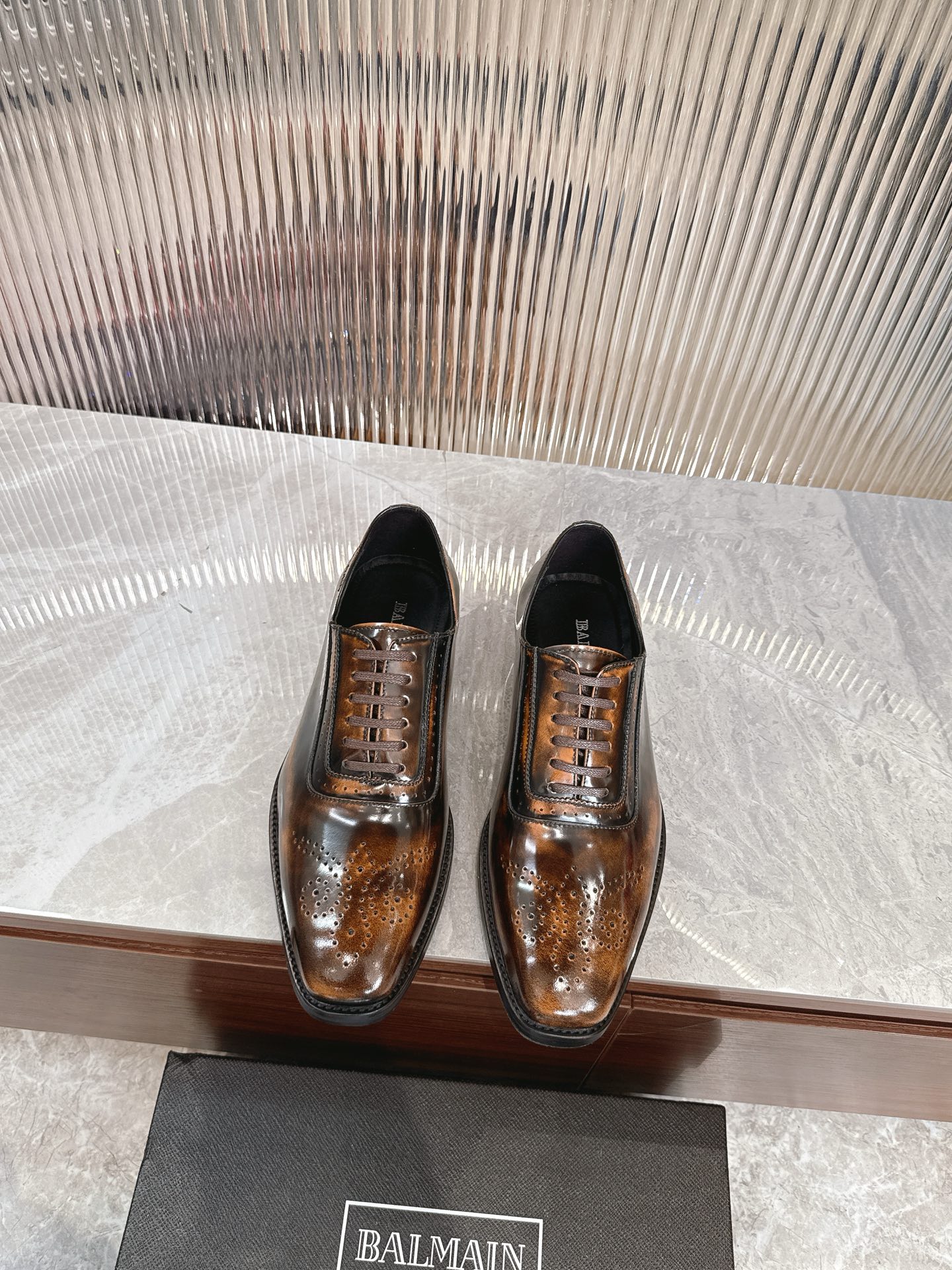 Balmain Men's Brown Leather Lace-Up Derby Dress Shoes, Comfortable and Breathable