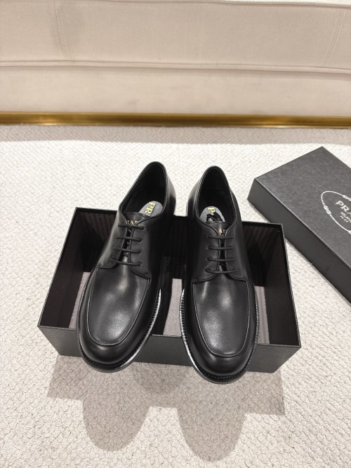 Prada Men's Black Leather Derby Dress Shoes with Lace-Up Closure 1 Prada Men's Black Leather Derby Dress Shoes with Lace-Up Closure