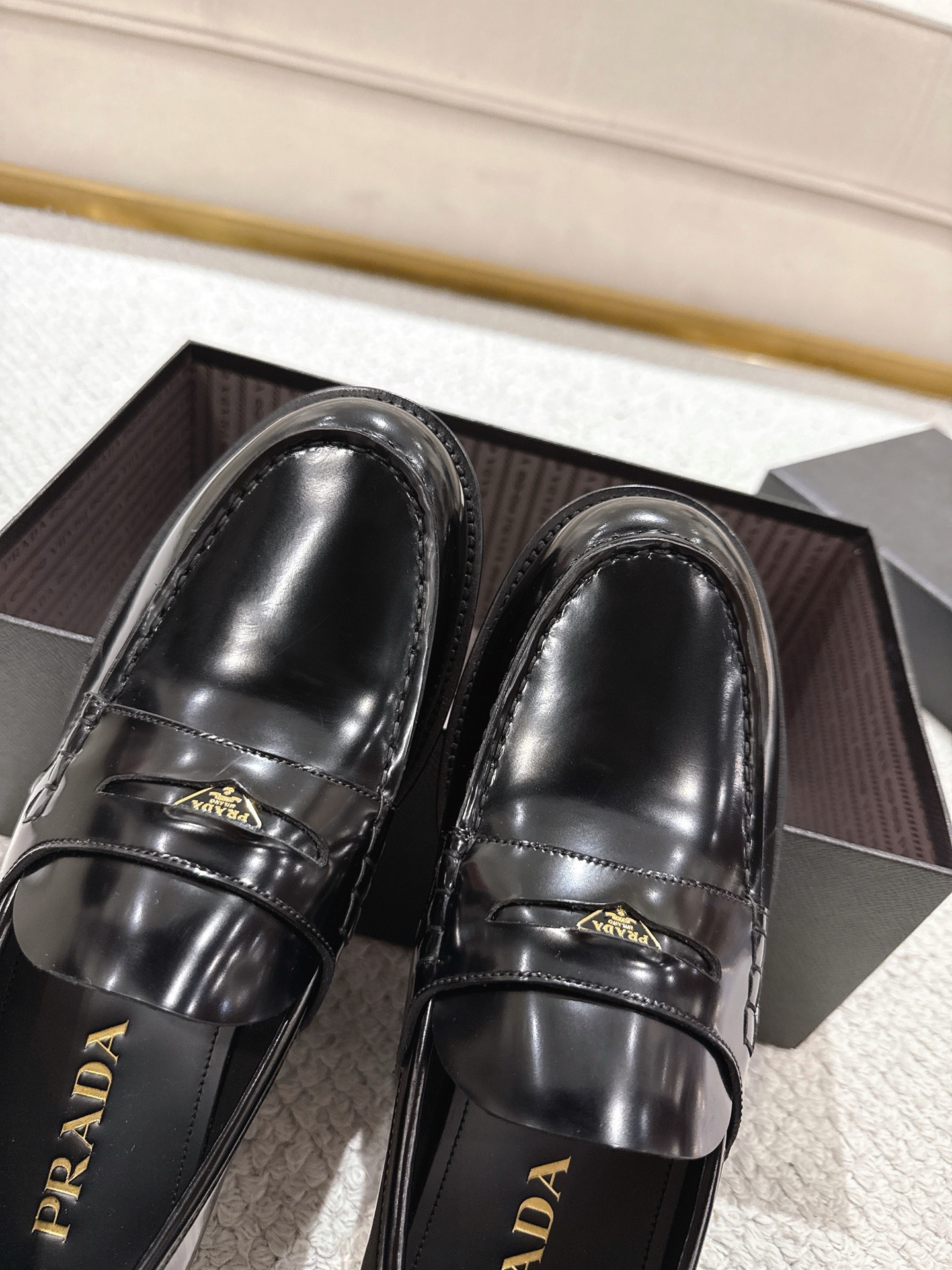 Prada Men's Black Leather Loafers with Enameled Metal Triangle Logo 8 i1752906997570 5249 0 6