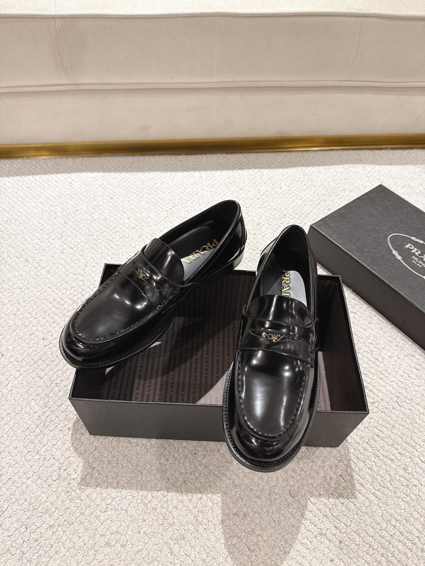 Prada Men's Black Leather Loafers with Enameled Metal Triangle Logo 3 i1752906998406 2864 0 1
