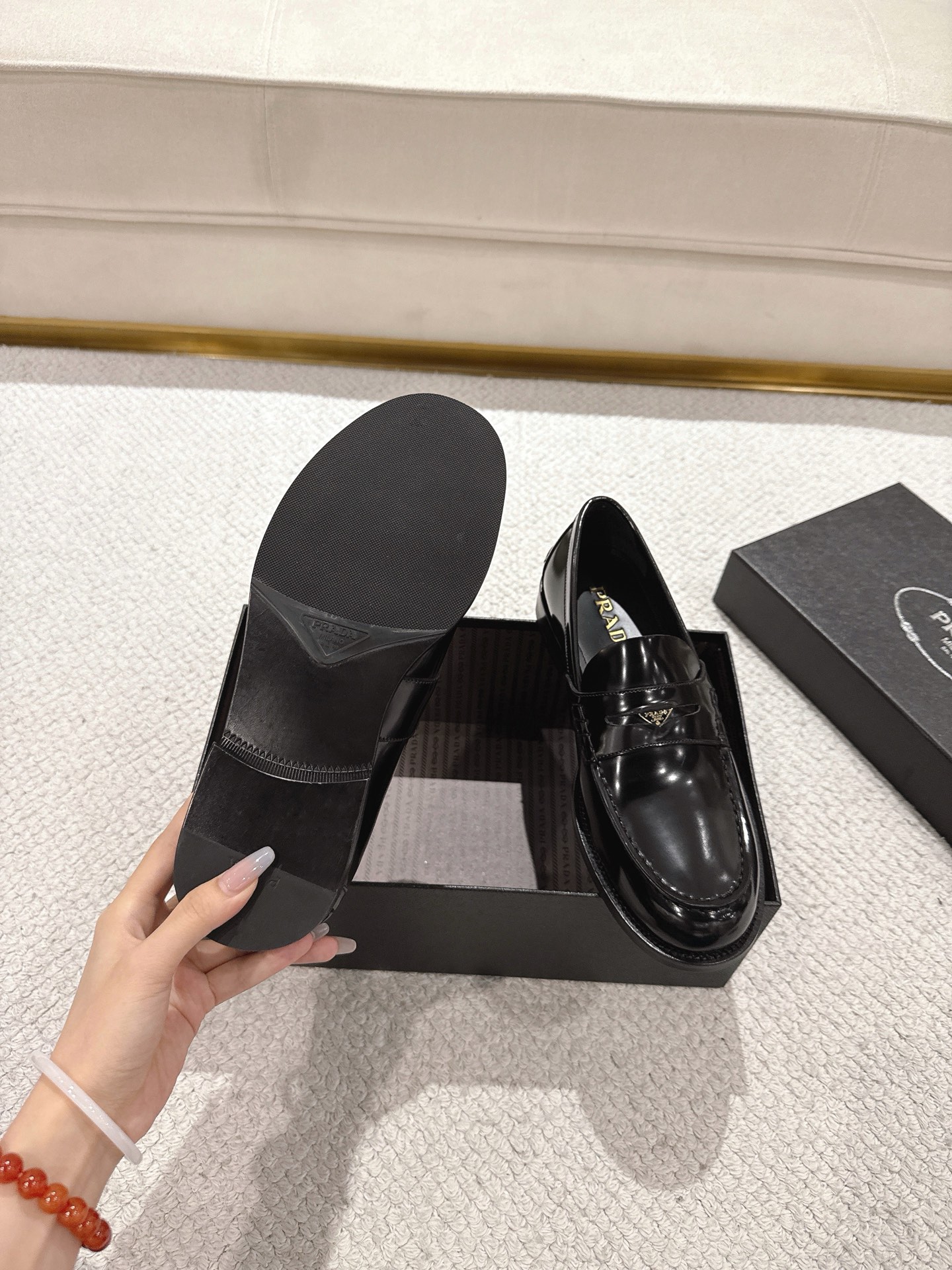 Prada Men's Black Leather Loafers with Enameled Metal Triangle Logo 10 i1752906998435 6396 0 8