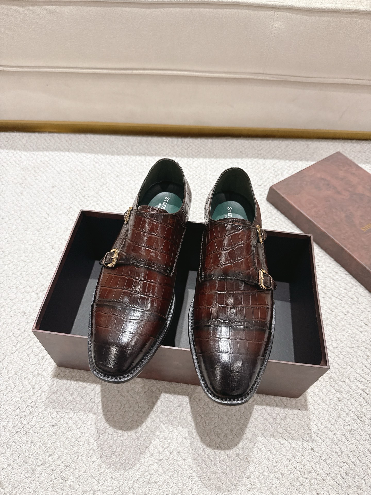 Stefano Ricci Men's Leather Monk Strap Dress Shoes - Premium Italian Craftsmanship