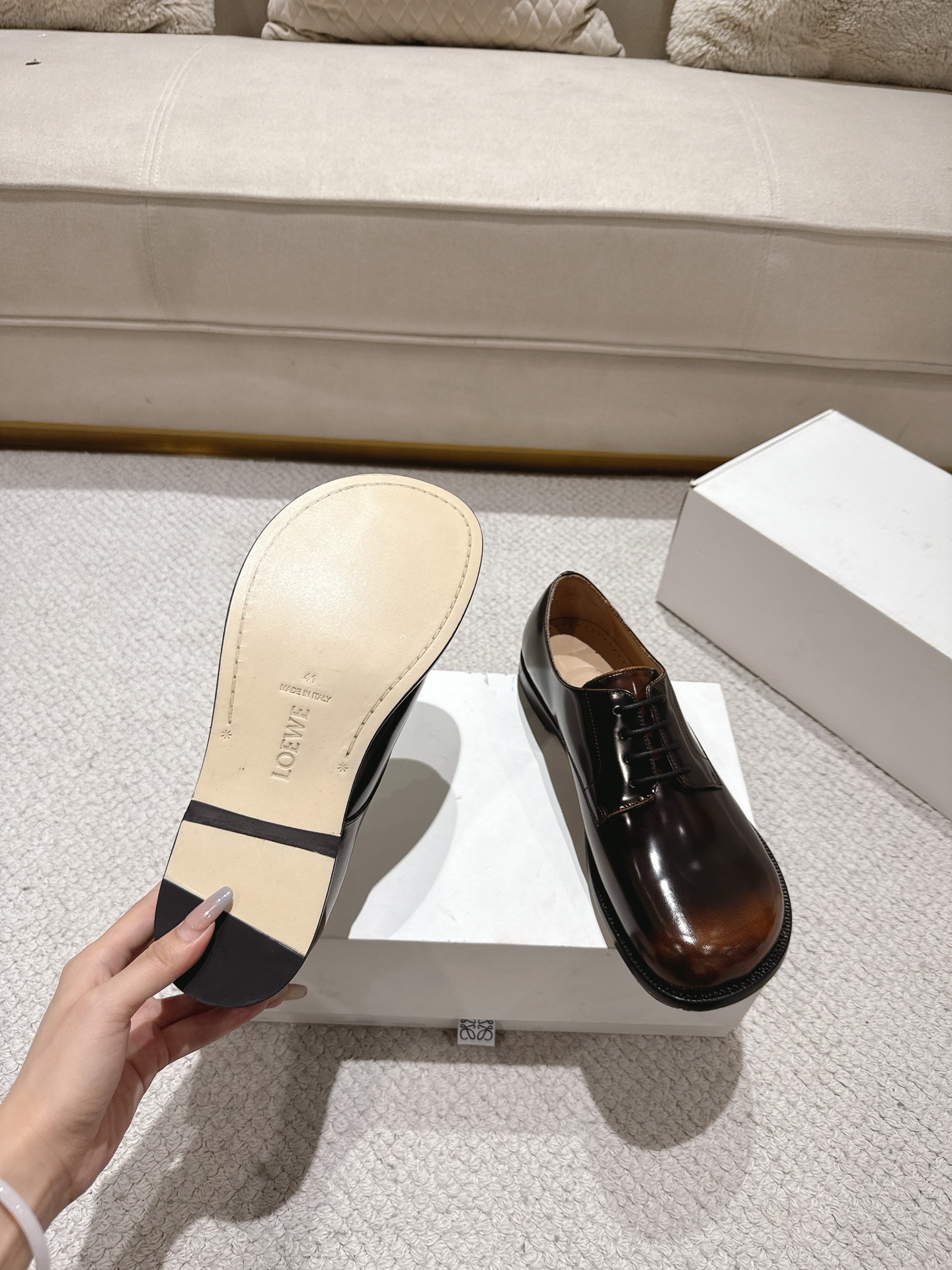 Loewe Men's Premium Leather Derby Dress Shoes, High-End Polished Brown 9 i1754605291068 4560 0 8