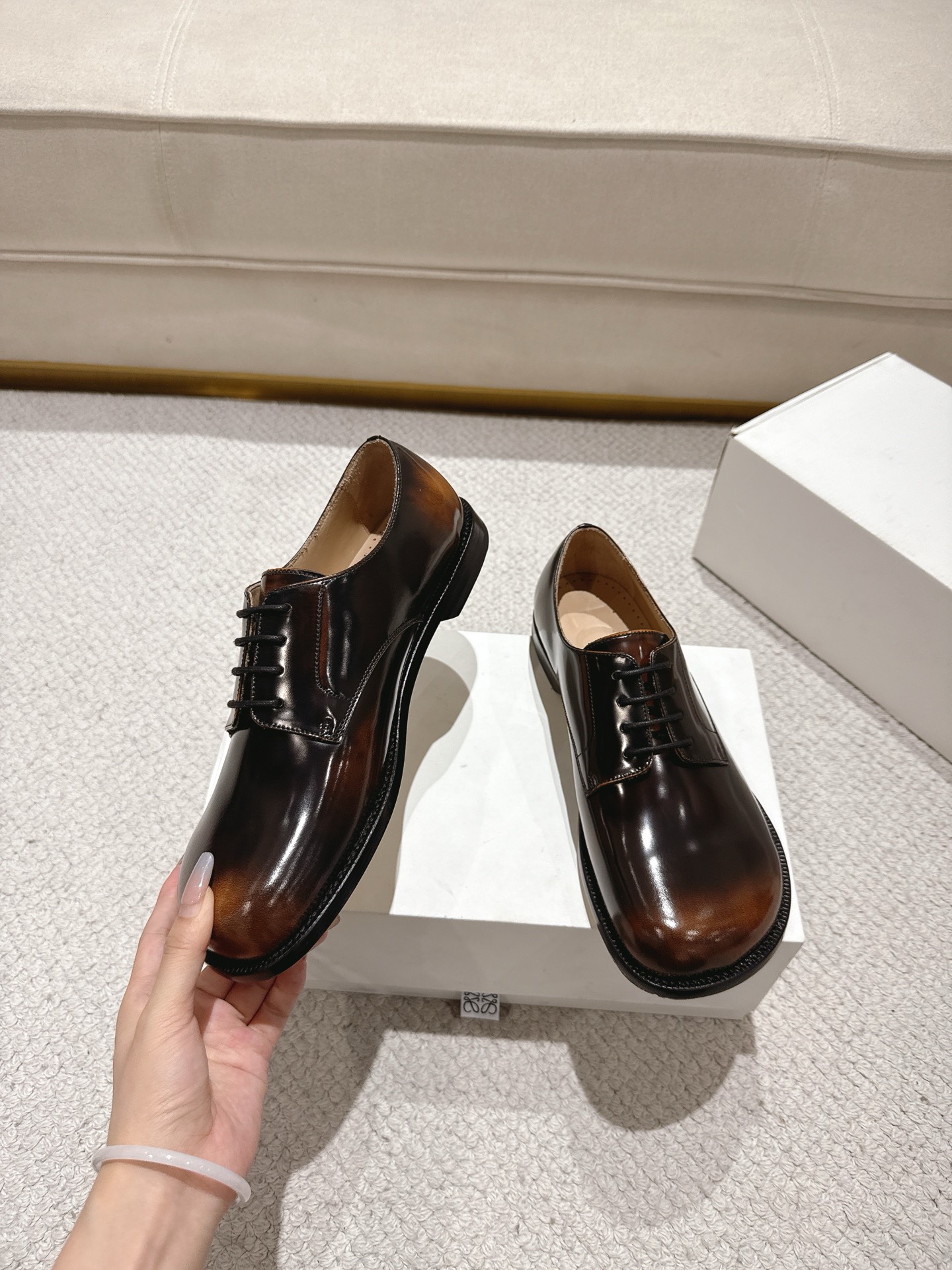 Loewe Men's Premium Leather Derby Dress Shoes, High-End Polished Brown 4 i1754605291081 5655 0 2