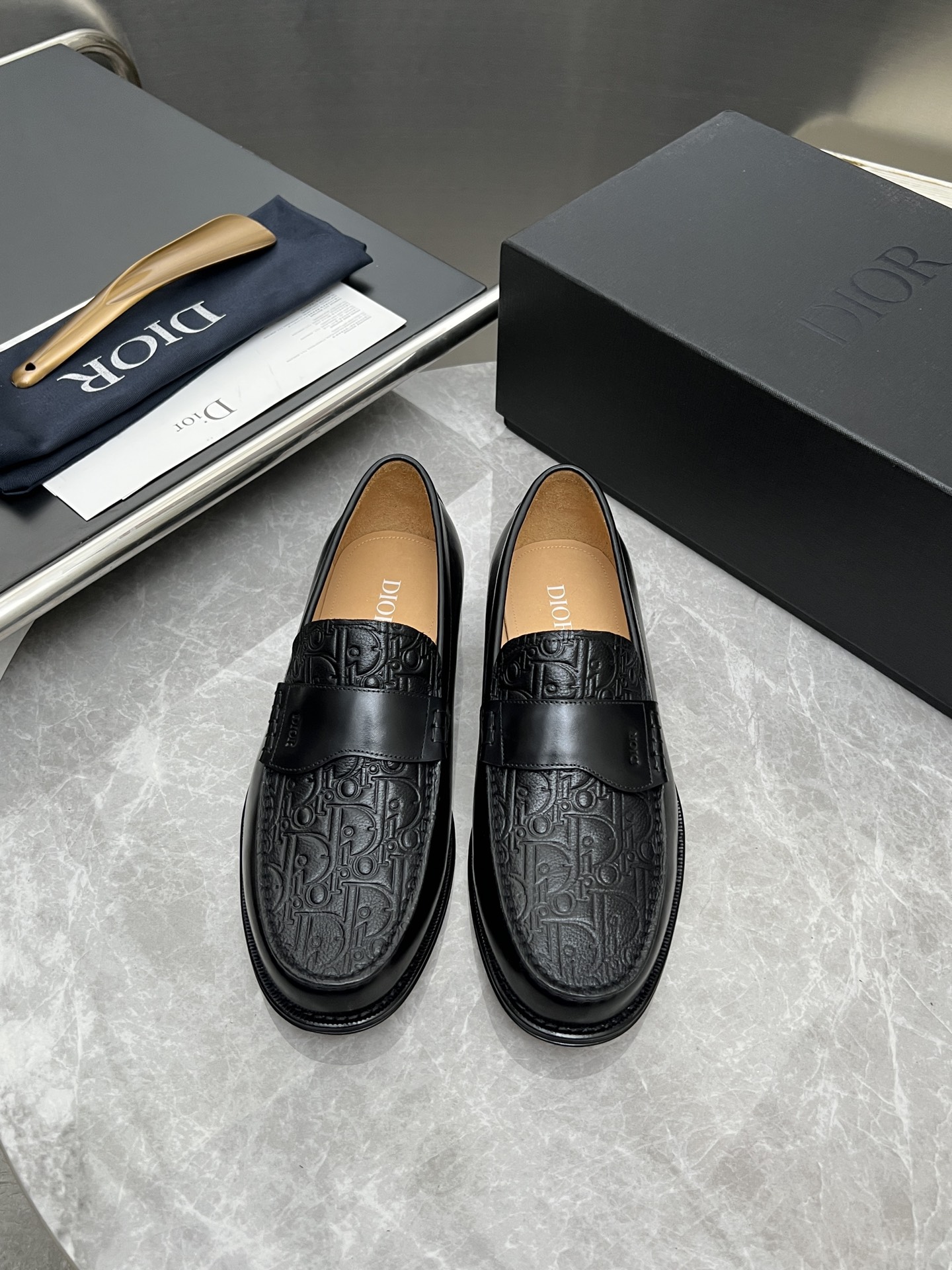 Dior Granville Loafer in Black Leather with Dior Gravity Oblique Motif