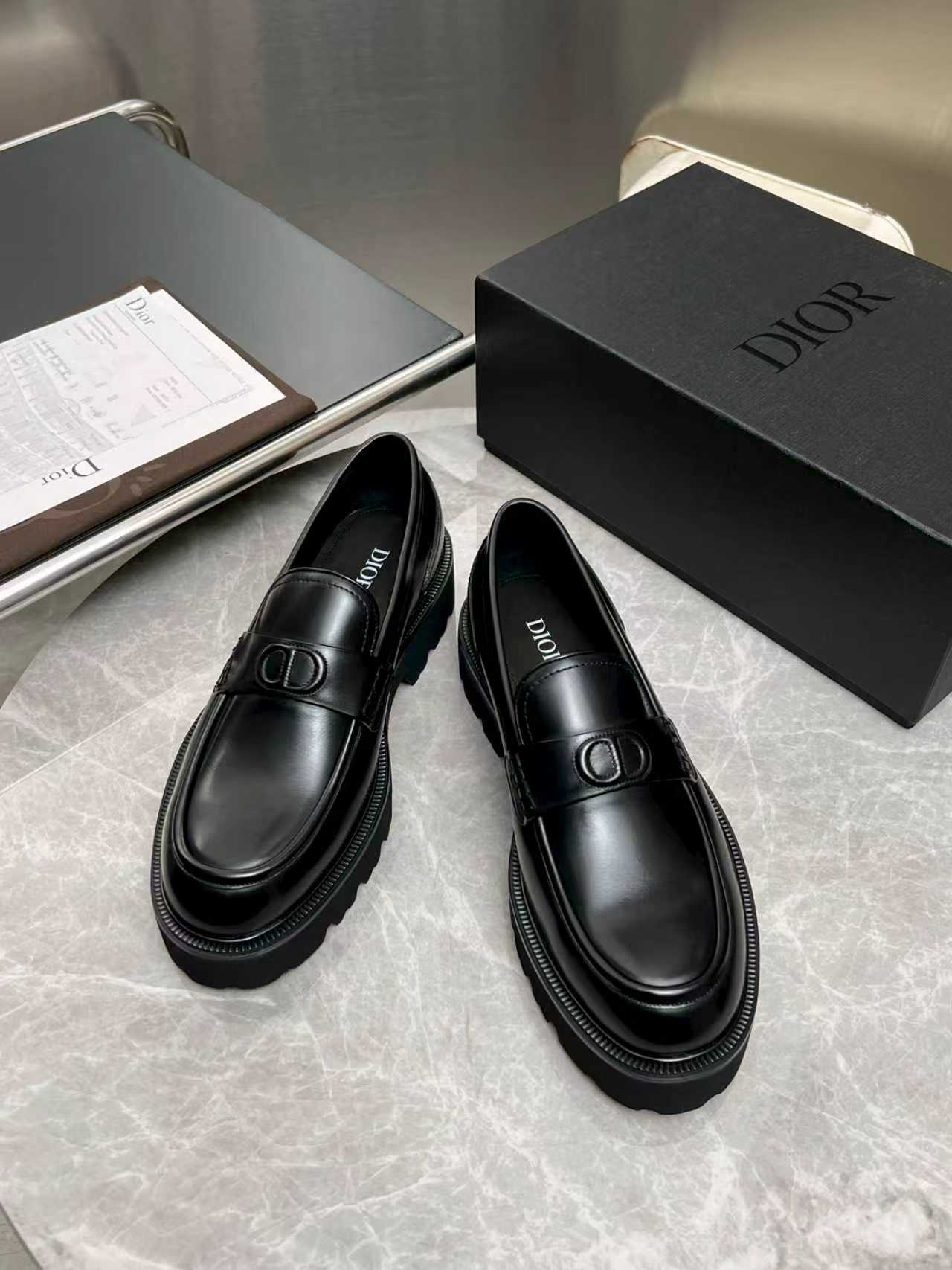 Dior Men's Black Leather Loafers - Business Casual Dress Shoes