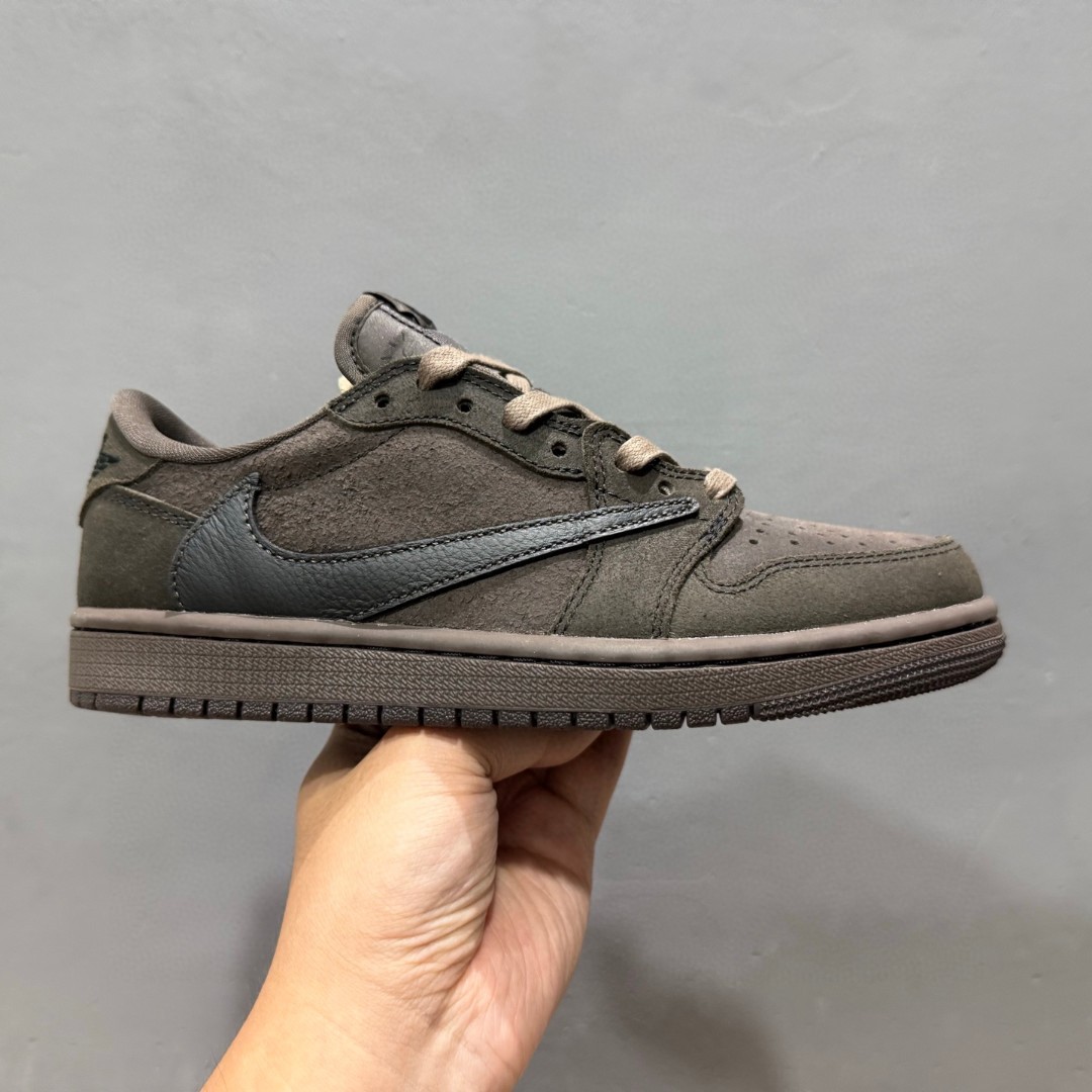 Travis Scott x Air Jordan 1 Low ” Olive ” 黑绿橄榄 TS联名倒钩 AJ1乔1 低帮文化篮球鞋