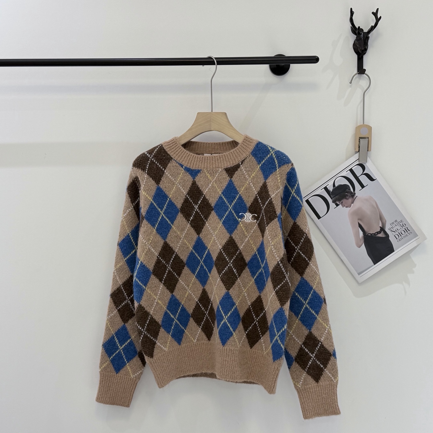 Celine Argyle Crew Neck Sweater