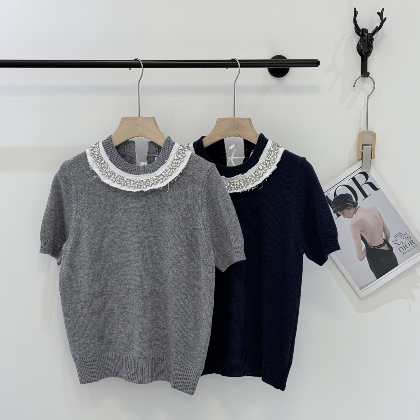 Prada Gray Collar Short Sleeve Sweater