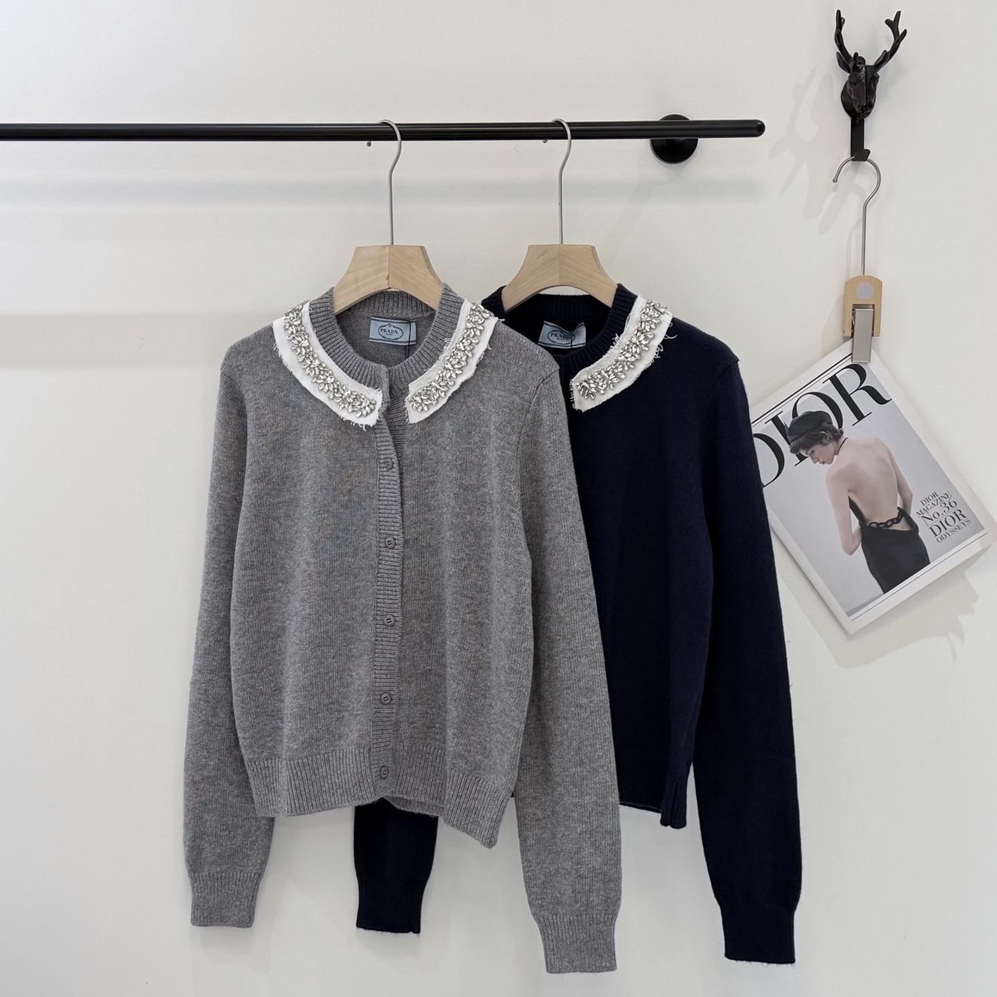 Prada Gray Collar Long Sleeve Sweater