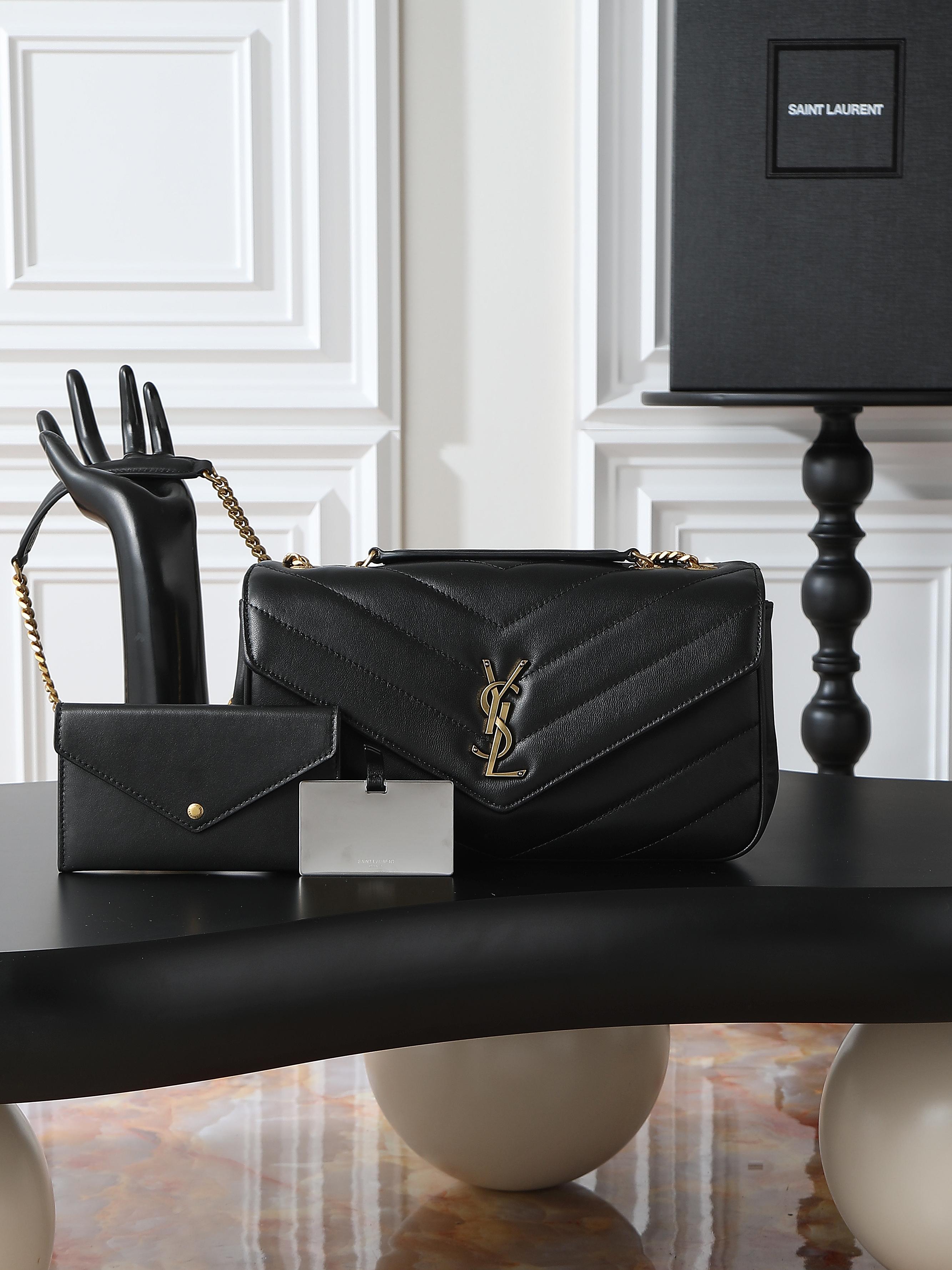 NO:556160,Black gold buckle · 29cm new LouLou_ sheepskin style, soft to the touch, equipped with a detachable card holder and pocket mirror, with a sliding chain, can be worn on the shoulder or crossbody, meeting the matching needs of many occasions!  The new version of sheepskin has been additionally coated, which is not only more durable, but also more shiny, making the entire bag look particularly delicate and beautiful!  Model 801439~ Size 29×17×8cm, saint laurent, saint laurent, sheepskin19860909黑色金扣·29cm 新款LouLou_羊皮款,手感柔软,配有可拆卸卡包和袖珍化妆镜,搭配滑动式链条、可肩背可斜挎,满足多场合搭配需求！新版羊皮另外做了涂层处理,不仅更耐用,还更有光泽感,显得整个包都格外精致,美丽！ 型号801439~ 尺寸29×17×8cm,圣罗兰,saint laurent,sheepskin,Bag